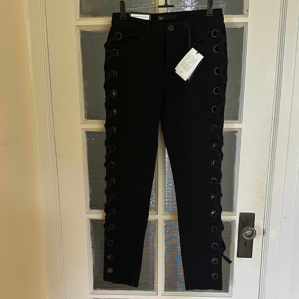 3x1 Black Skinny Jeans with Lace-Up Side Detail